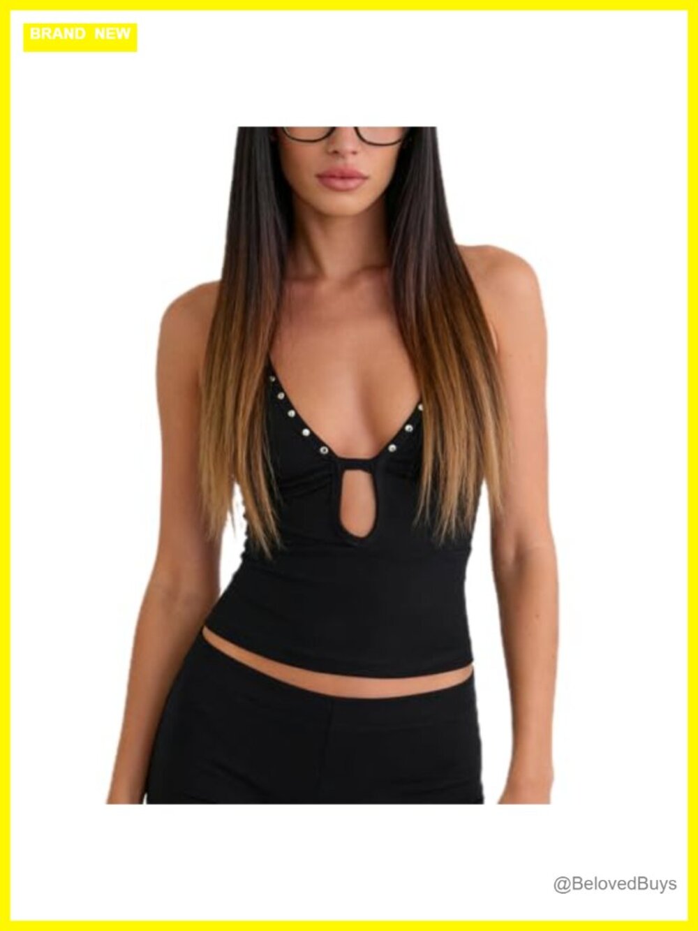 Y2K Keyhole Studded Camisole Tie Up Halter Tank Top